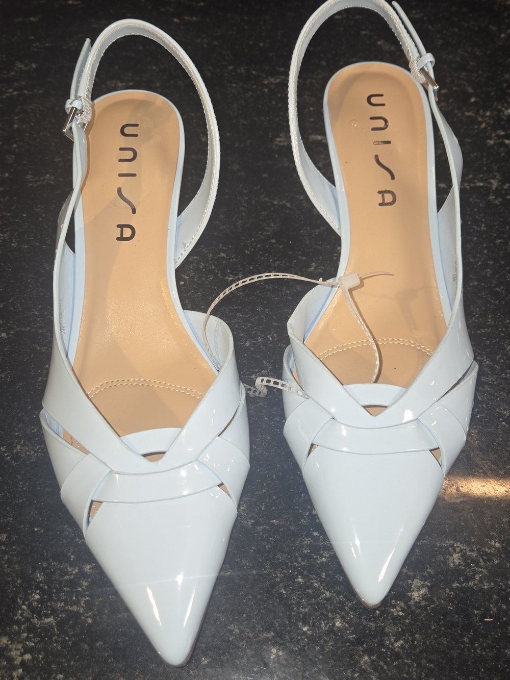 Unisa Light Blue Patent Pointed-kitten Heels